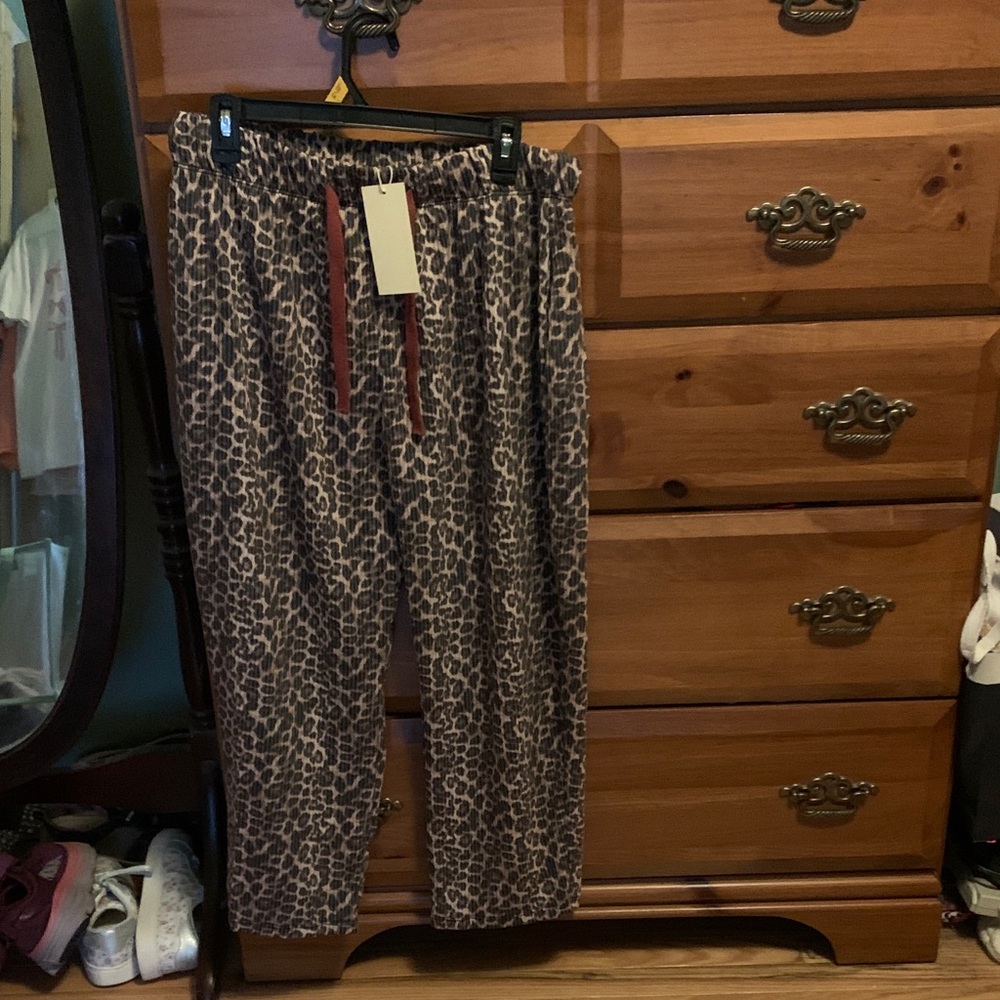HEIMISH USA Leopard Print Joggers with Brown Drawstring